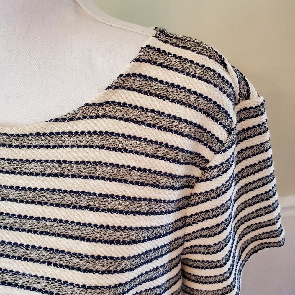 LOFT- NWOT- 🦋 Striped Blue and Ivory Midi Dress- Size 14 - Picture 4 of 10